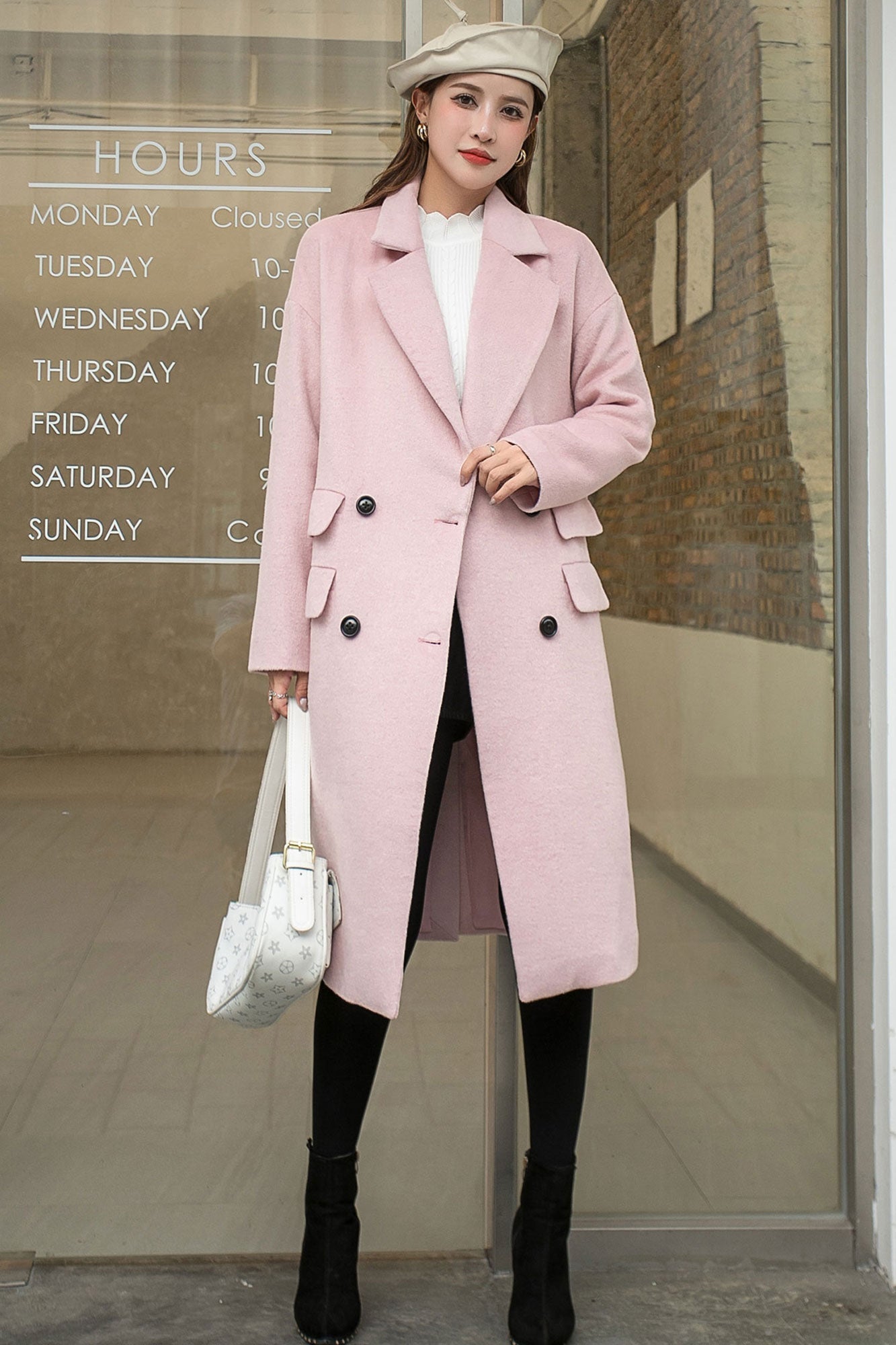 Pink Wool Coat Women C2573, Size 165-US06 #CK2101413