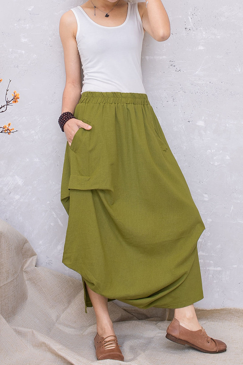 Summer Women Linen Asymmetrical Casual Skirt C2799#CK2201371