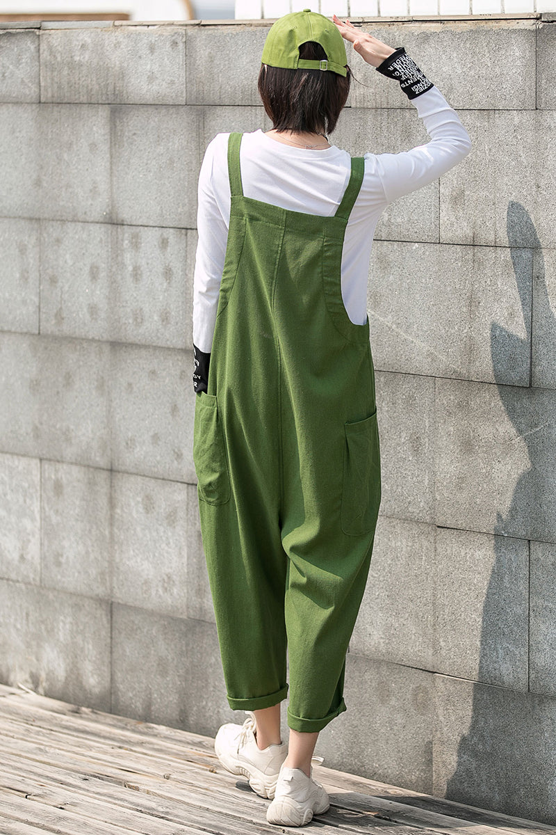 Women Green Linen Overalls C2749