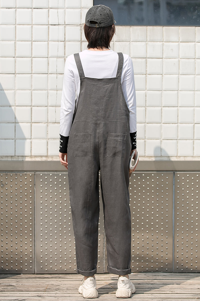Loose Women Gray Linen Overalls C2751#CK2200727
