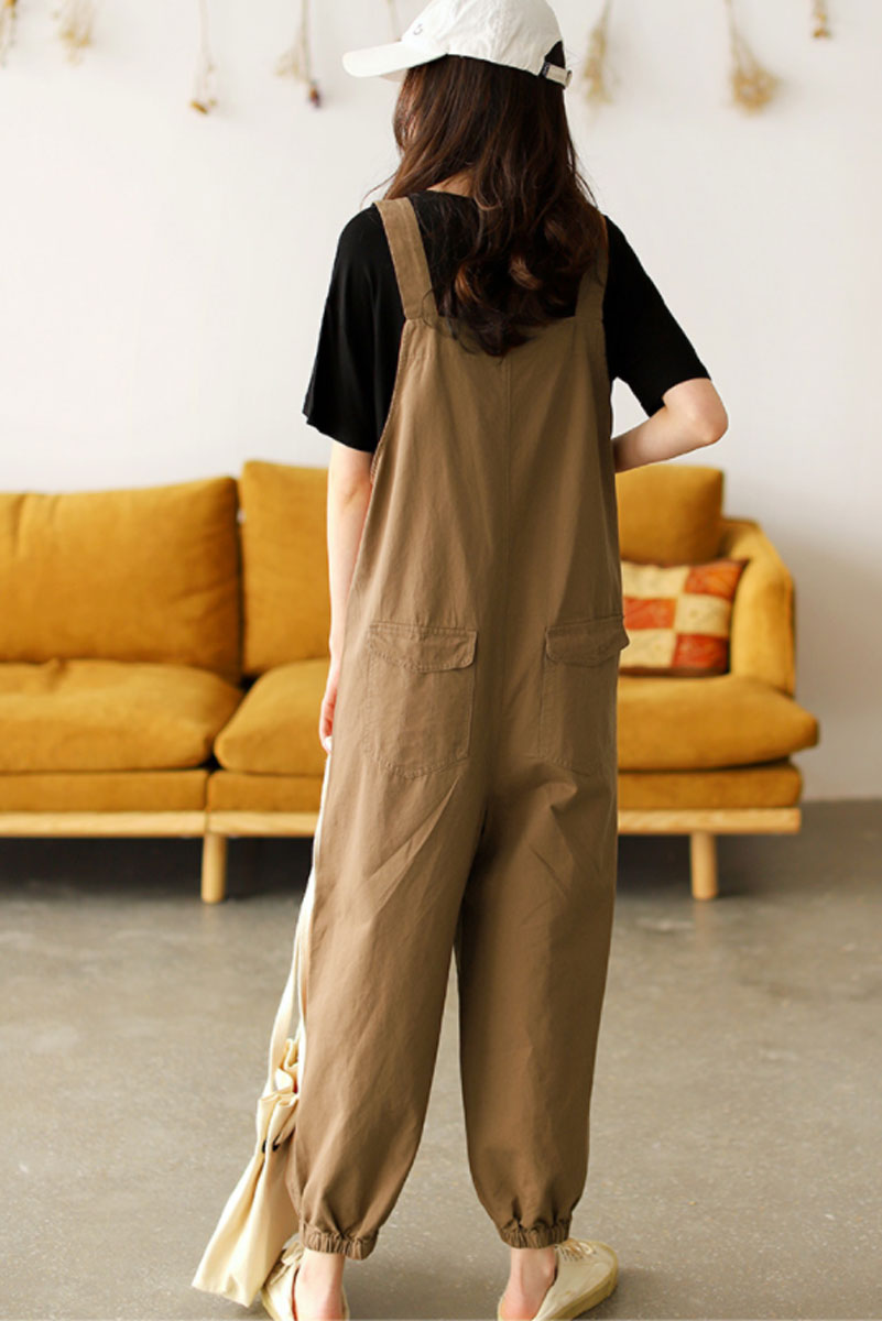 Casual Cotton Jumpsuits in Khaki C2382