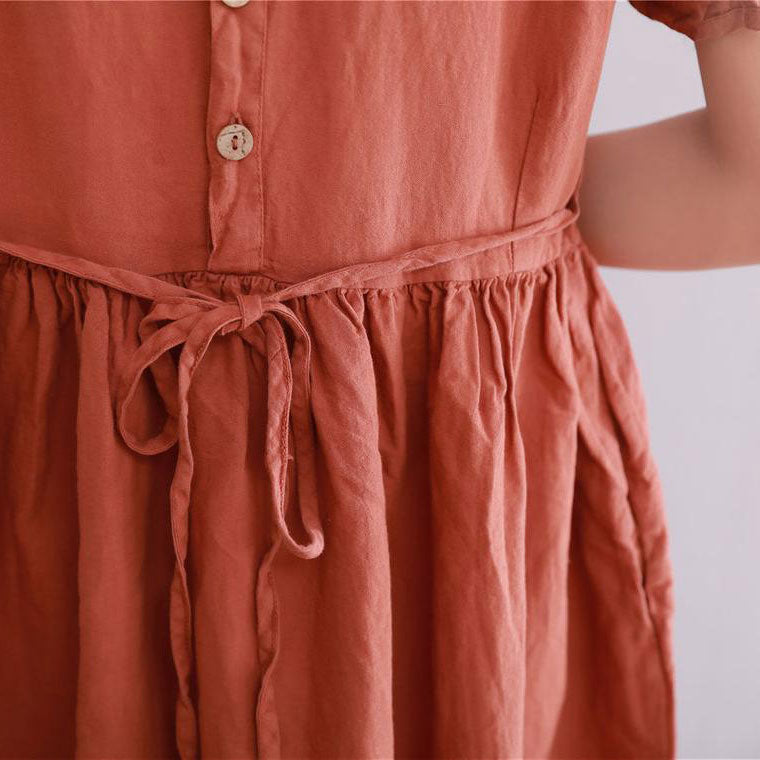 short sleeve loose fit linen maxi dress A008