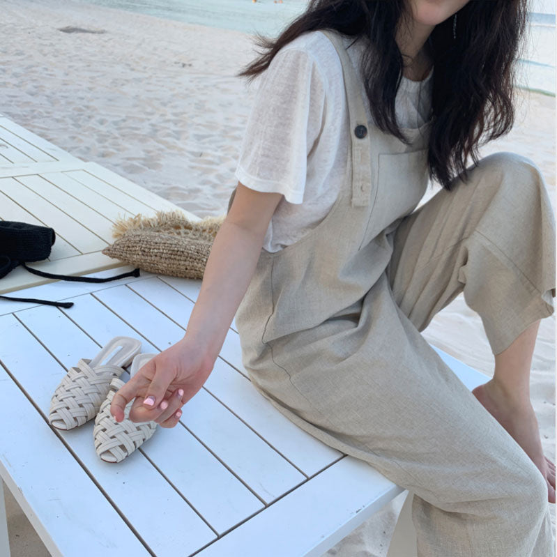 Casual Linen Jumpsuits in Natural Linen Color C2391