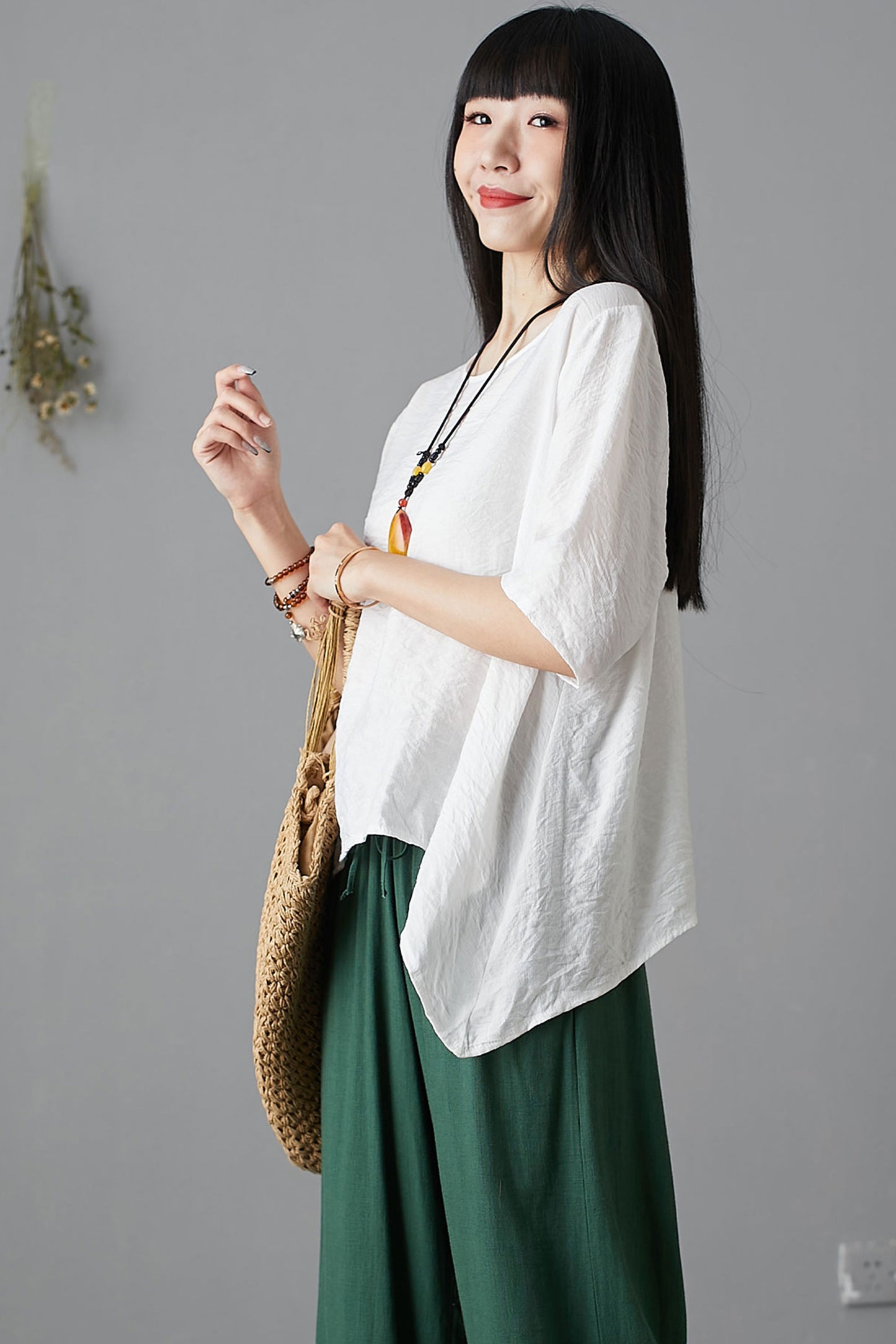 Plus size linen white linen tops C2152