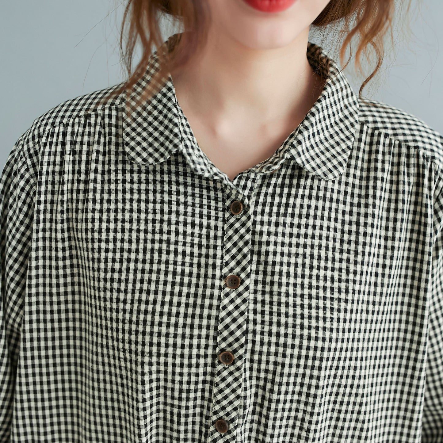 Plaid Midi Front Button Linen Shirt Dress with Pockets C211202