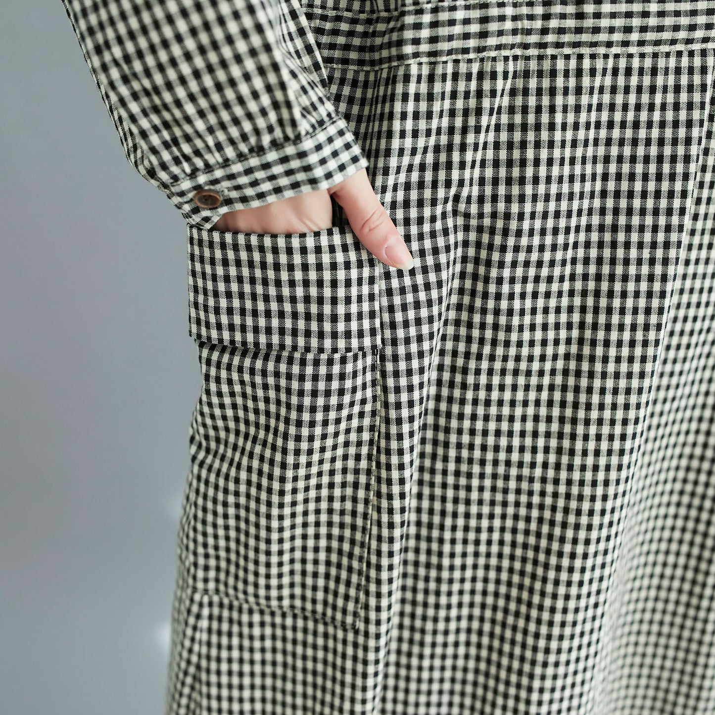 Plaid Midi Front Button Linen Shirt Dress with Pockets C211202