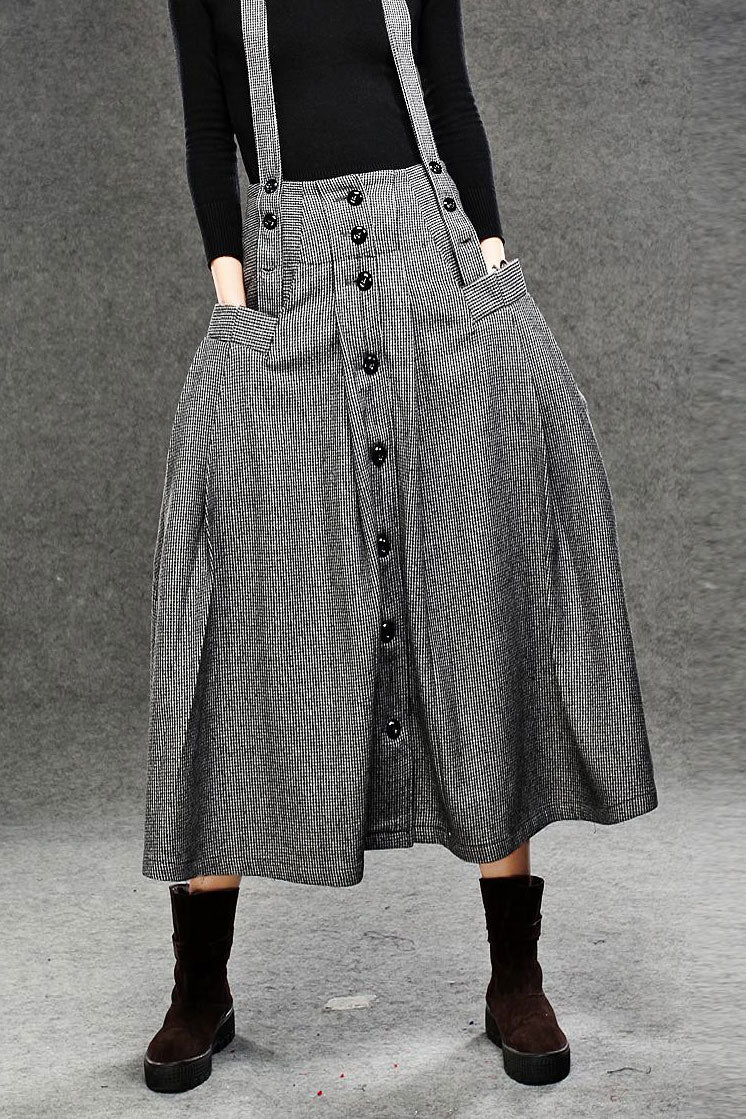 button front wool suspender skirt C048