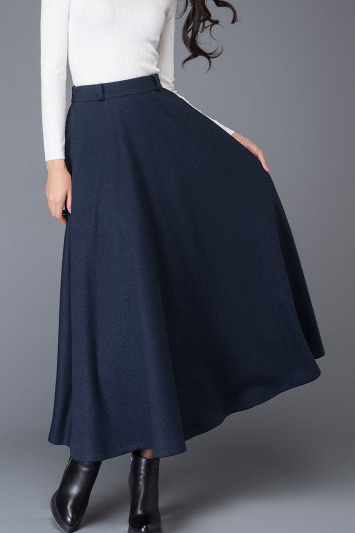 high waist A line wool maxi skirt C1006