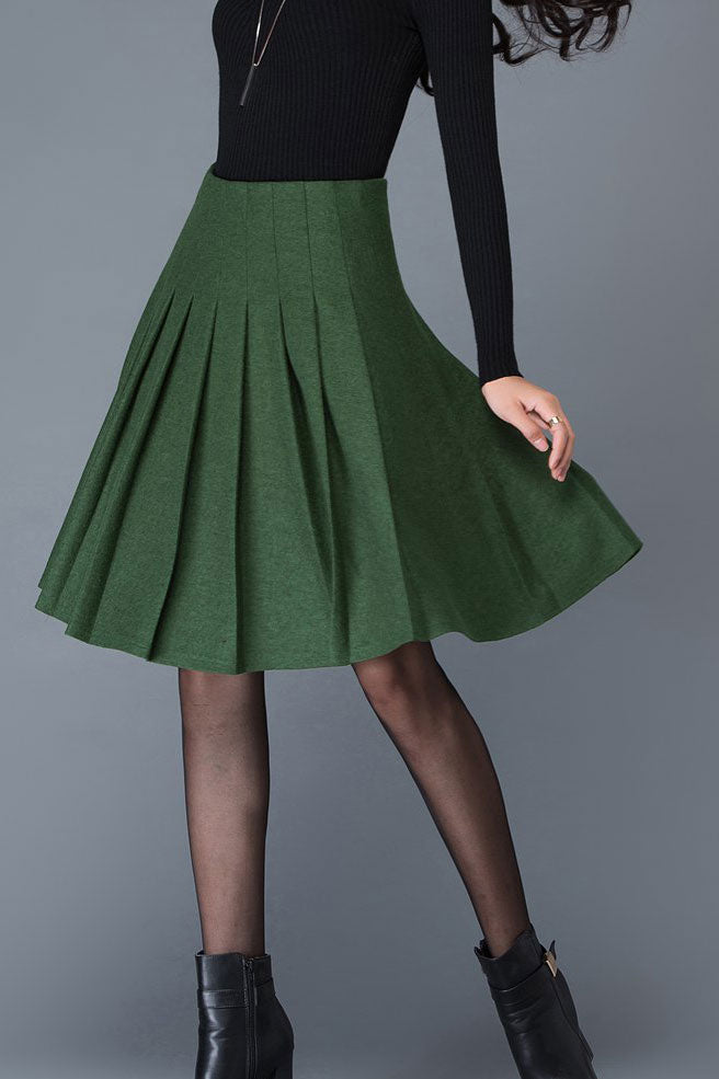 High waist pleated Wool Midi skirt in gray C1031