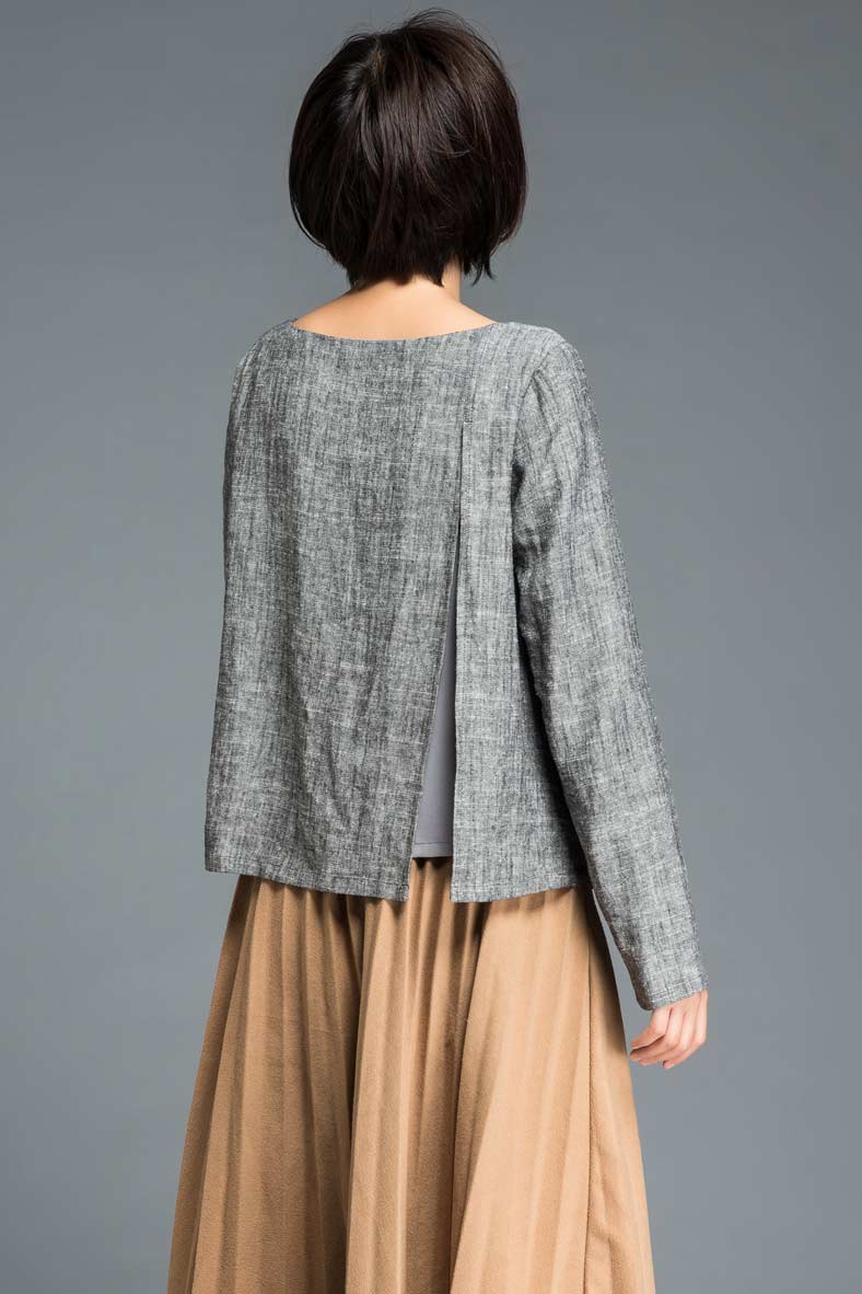 long sleeve linen blouse C1203#