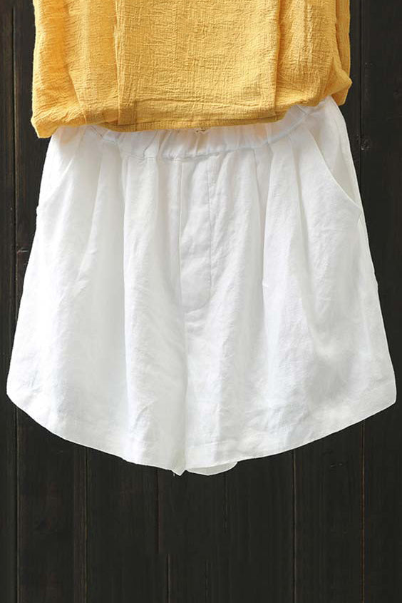 White Women Summer Linen Shorts C1393, Size M #CK2200485