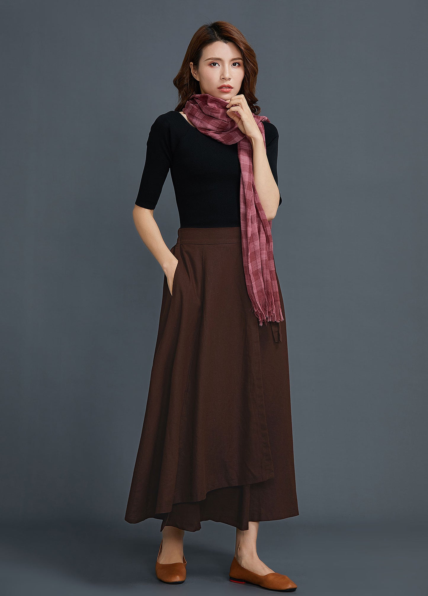 Linen wrap maxi skirt C1651