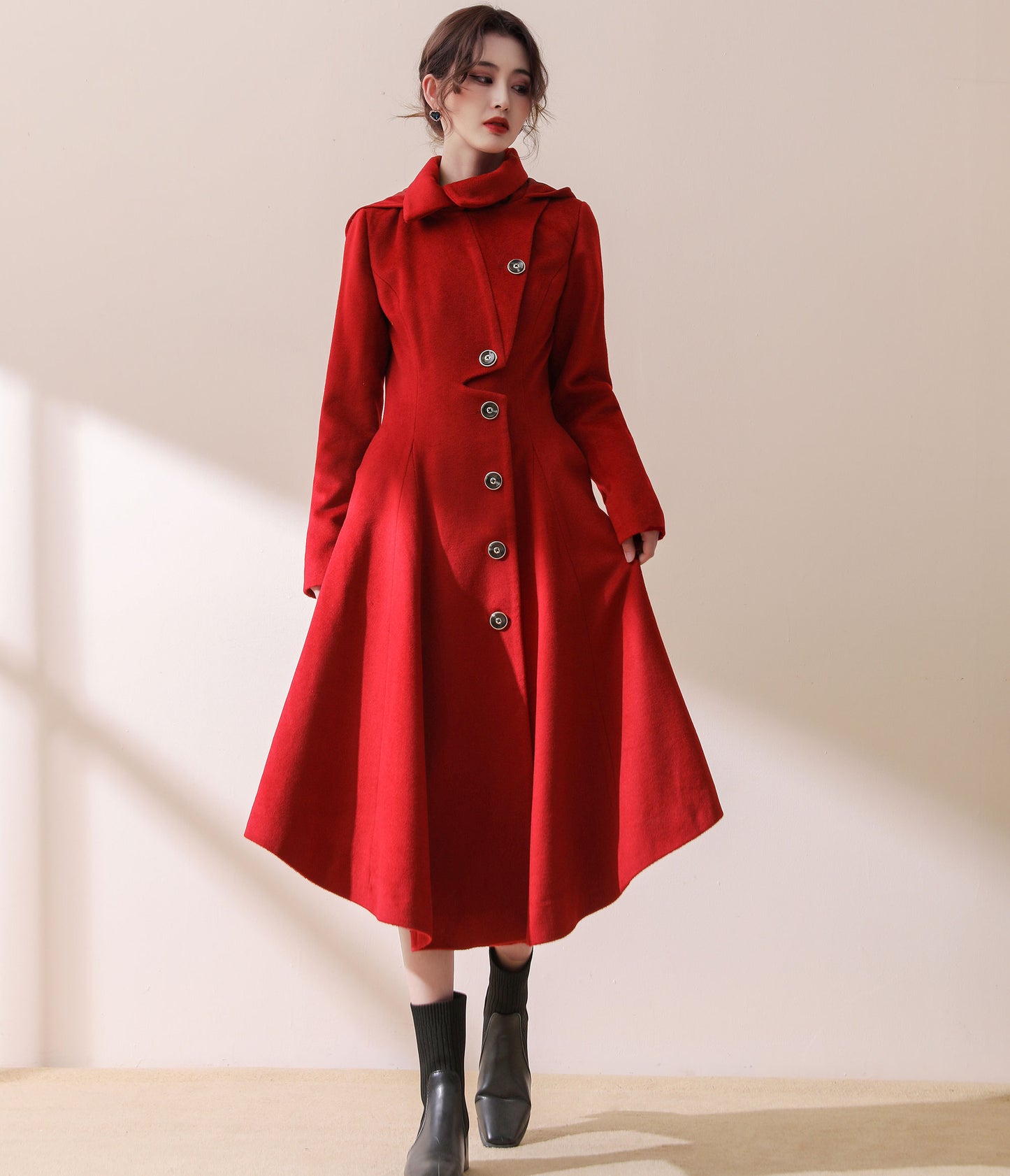 Handmade hooded maxi wool coat C1618