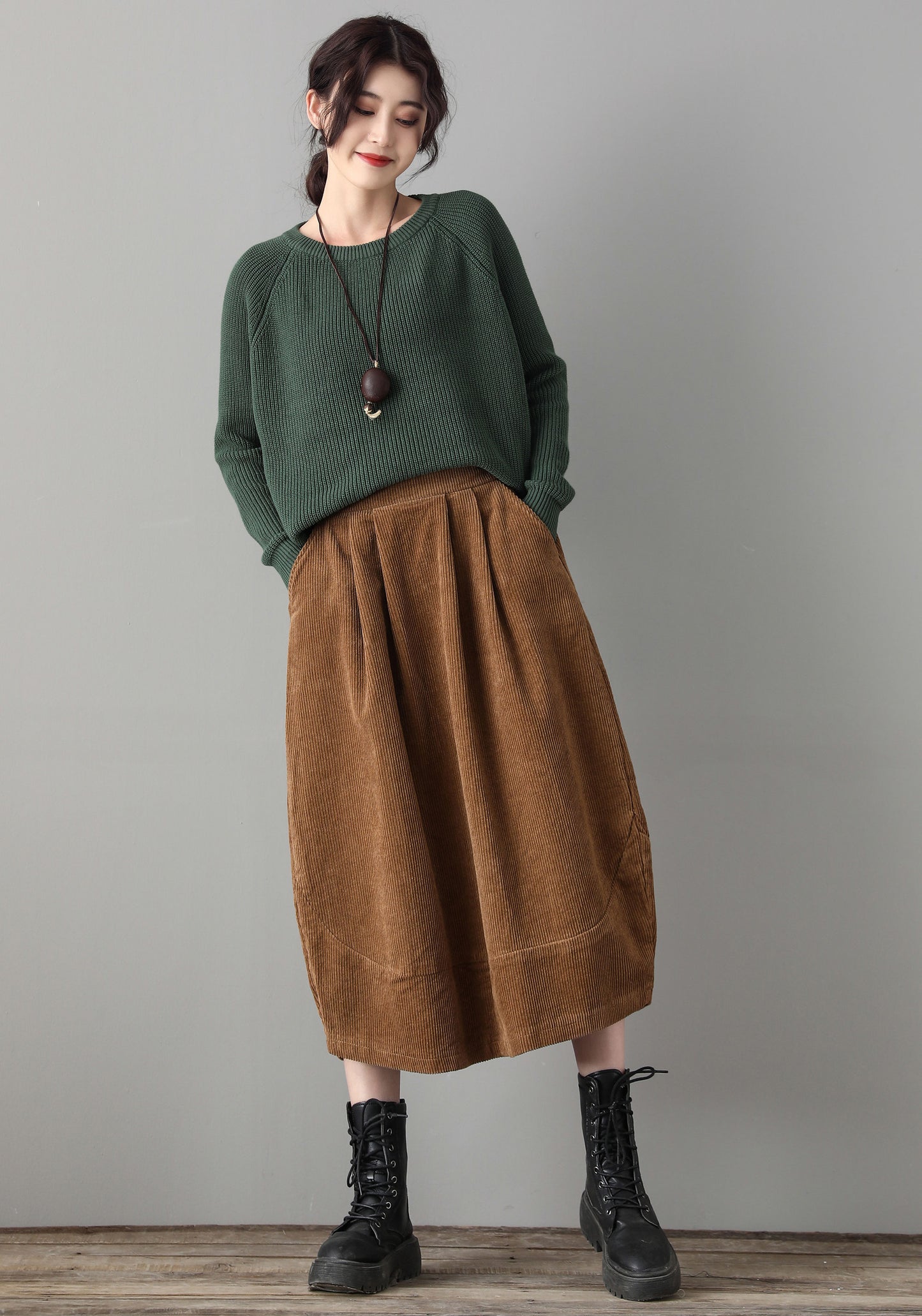 Elastic Waist Casual Corduroy Maxi Skirt C1800