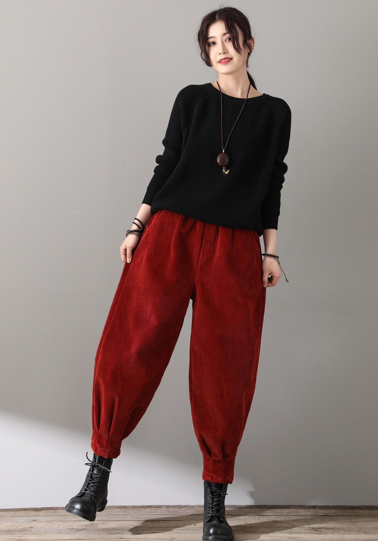 Red Casual High Waist Corduroy Pants C181101