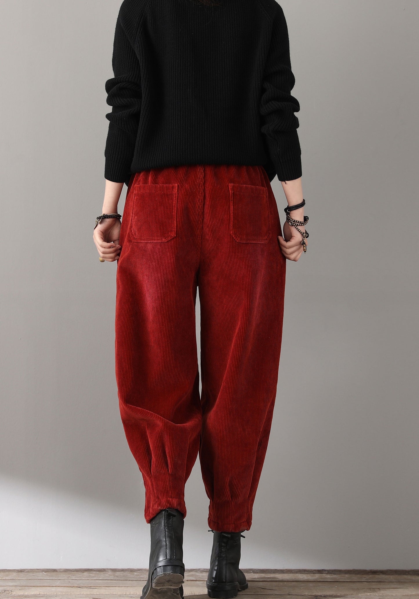 Red Casual High Waist Corduroy Pants C181101