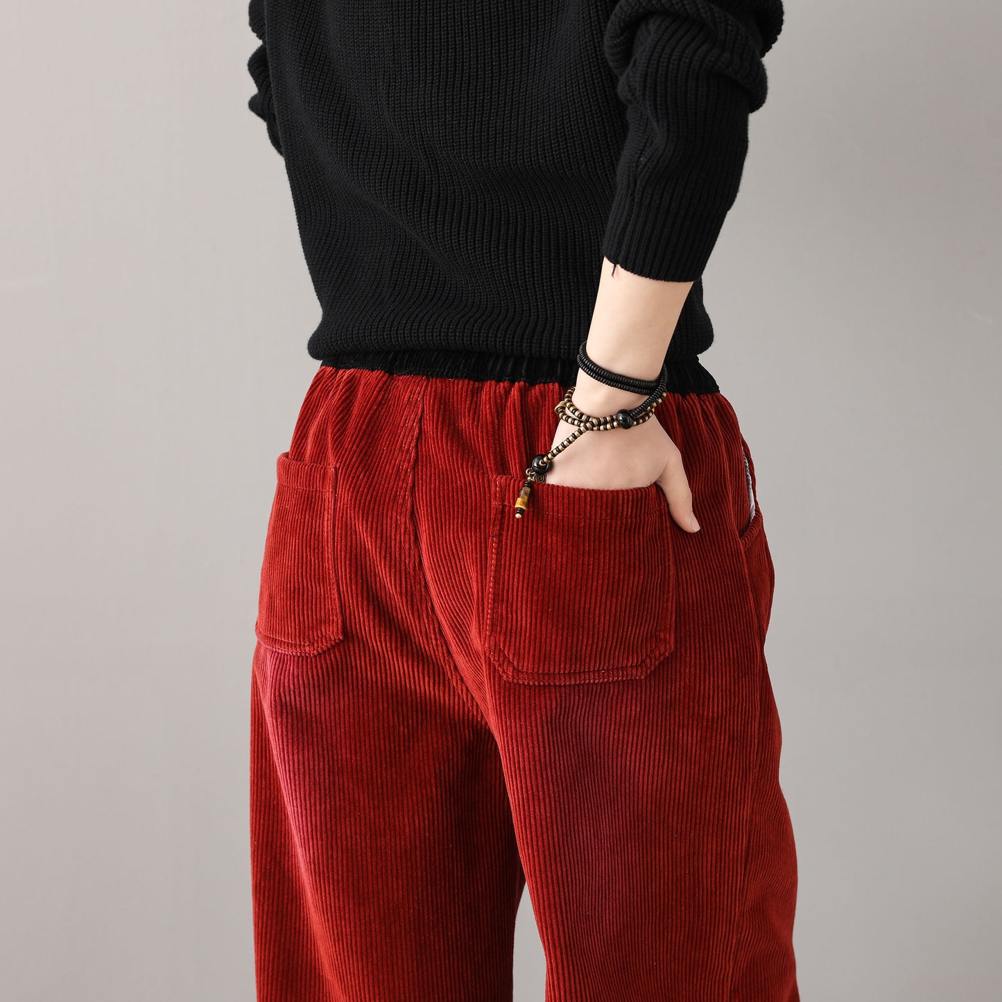 Red Casual High Waist Corduroy Pants C181101