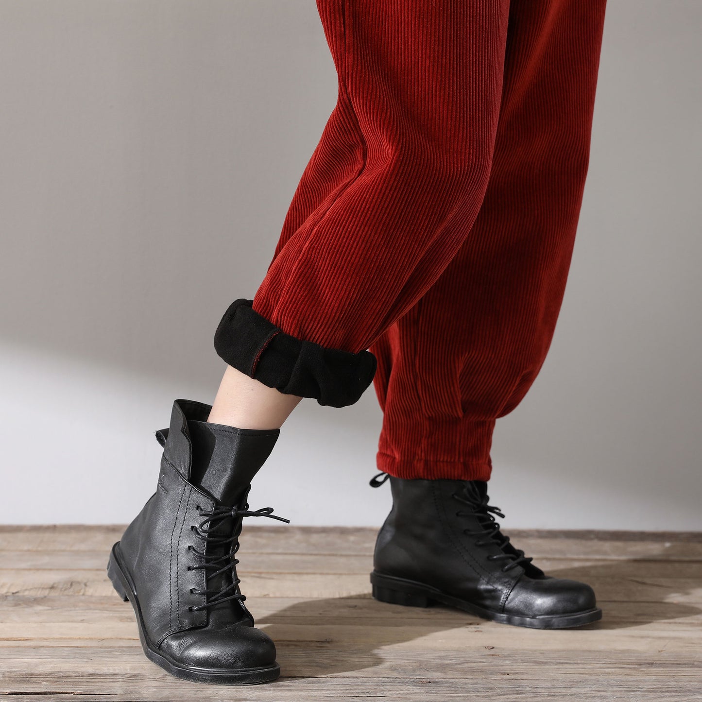 Red Casual High Waist Corduroy Pants C181101