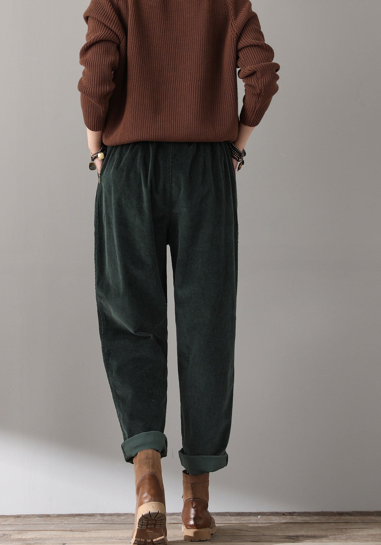 Women Elastic Waist Corduroy Pants C1814#