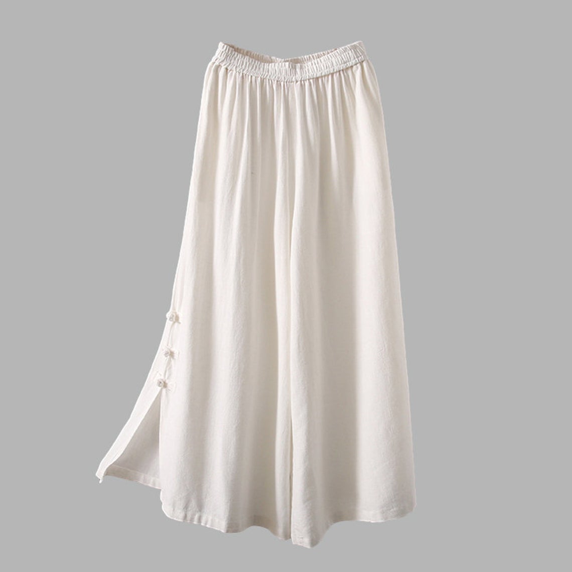 Elastic waist wide leg linen pants C1816