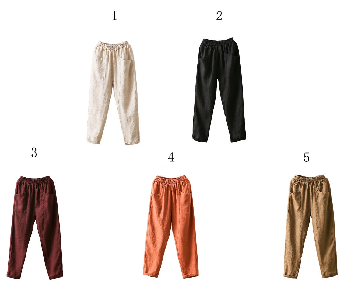 Casual Elastic Waist Cropped linen Pants C1863
