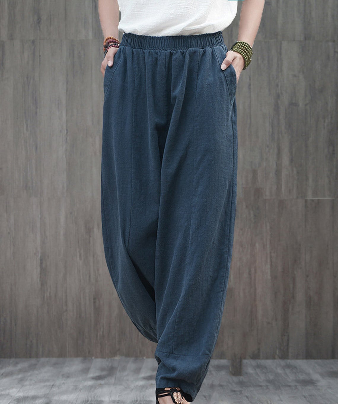 Soft Casual Elastic Waist Baggy Pants C1873