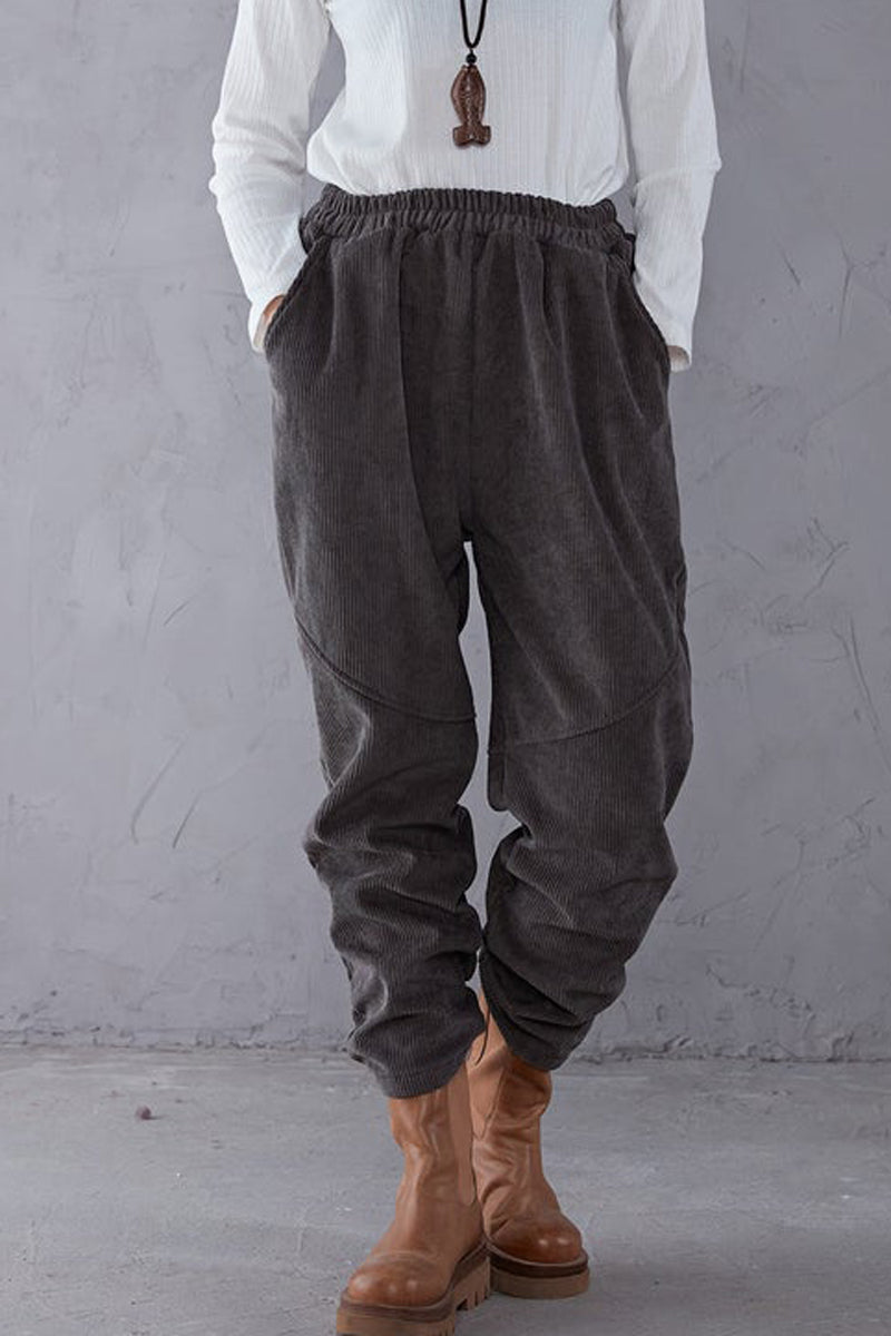 Gray Elastic Waist Corduroy Pants C191001