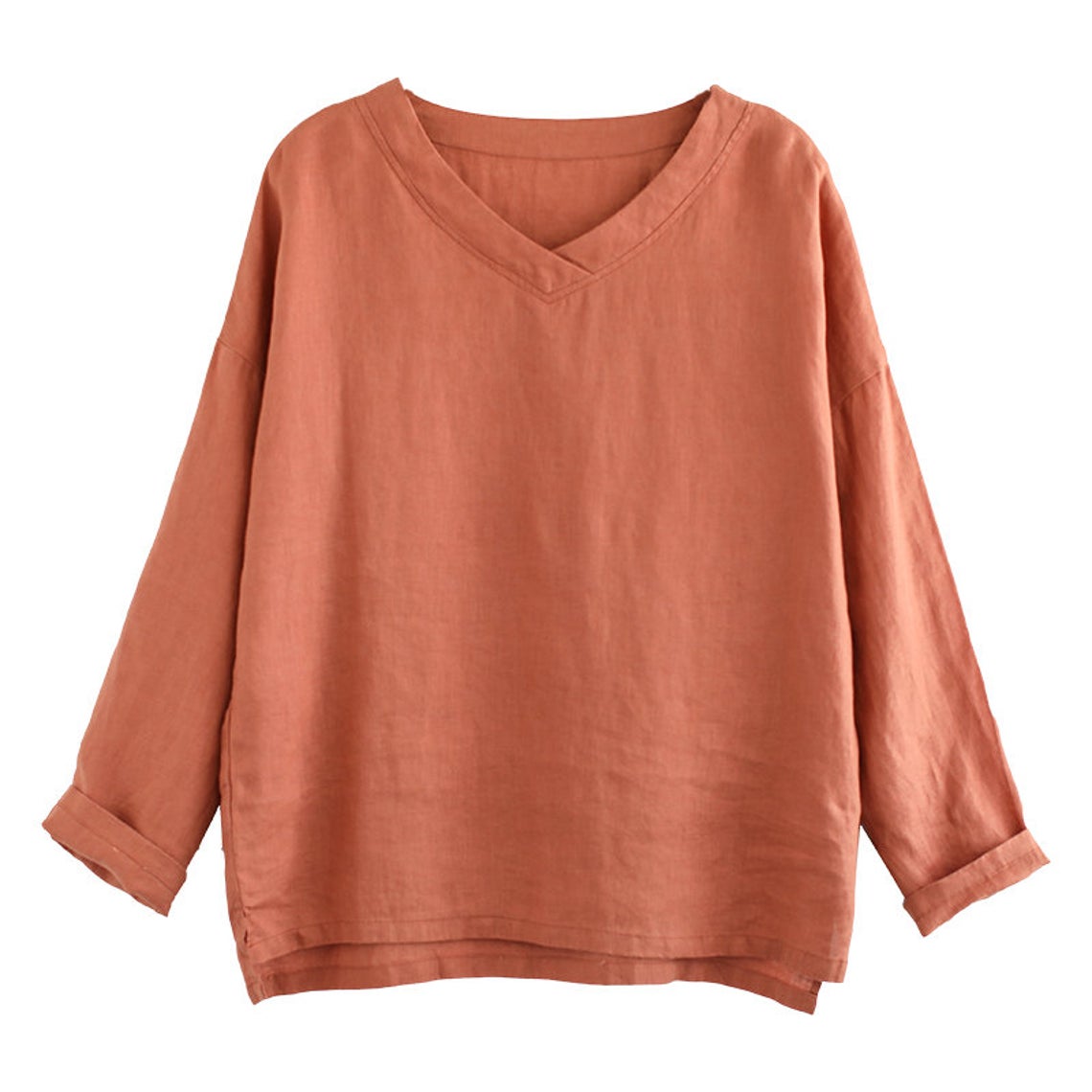Blue Basic Oversize Linen Top C1911