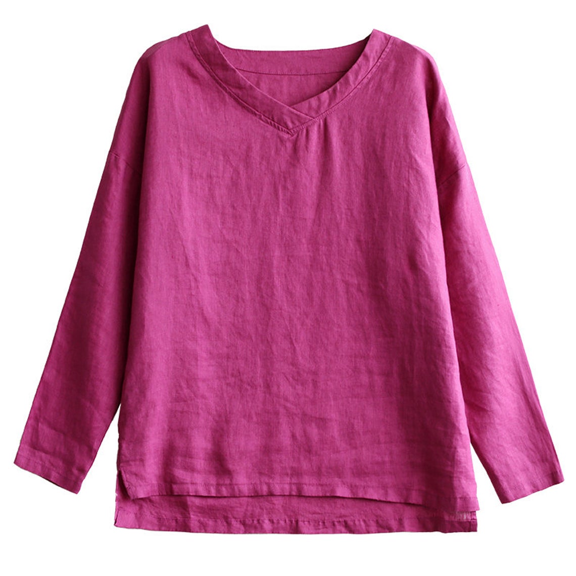 Blue Basic Oversize Linen Top C1911