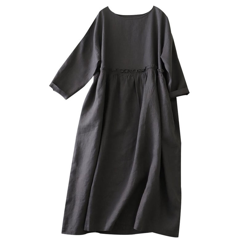 Loose Fit Maxi Pleated Linen Dress C1978