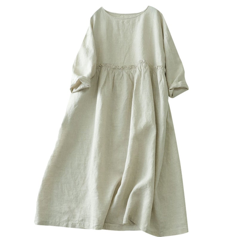 Loose Fit Maxi Pleated Linen Dress C1978