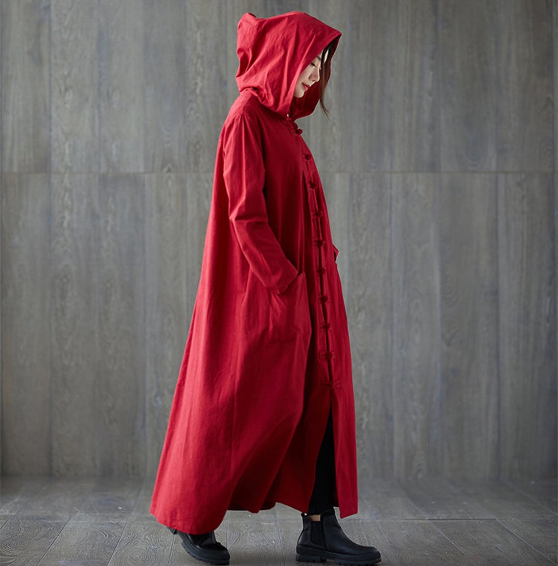 Casual Hoodie Maxi Linen Trench Coat C1985