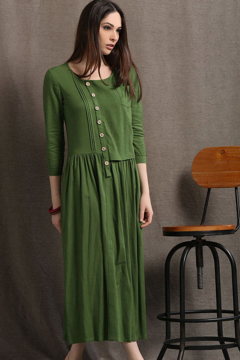 Asymmetrical Linen Maxi Dress C0416#