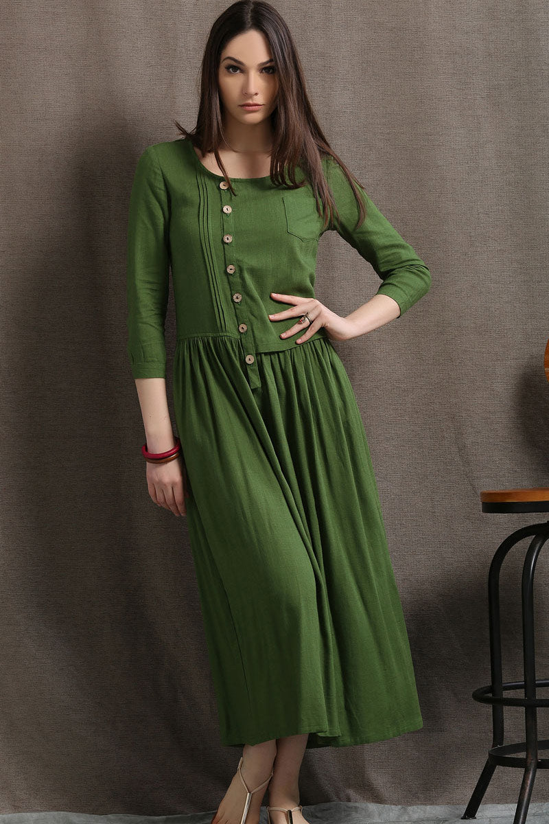 Asymmetrical Linen Maxi Dress C0416#