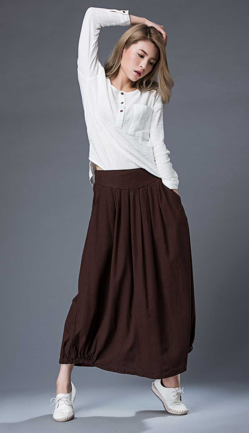 Brown Maxi Linen Skirt C86501
