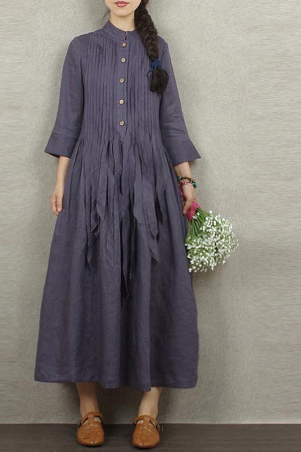 Long linen skirt with loose waist and 9 minute sleeves 190230