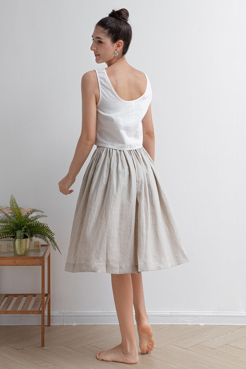 Pleated Midi A Line Linen Skirt C2927