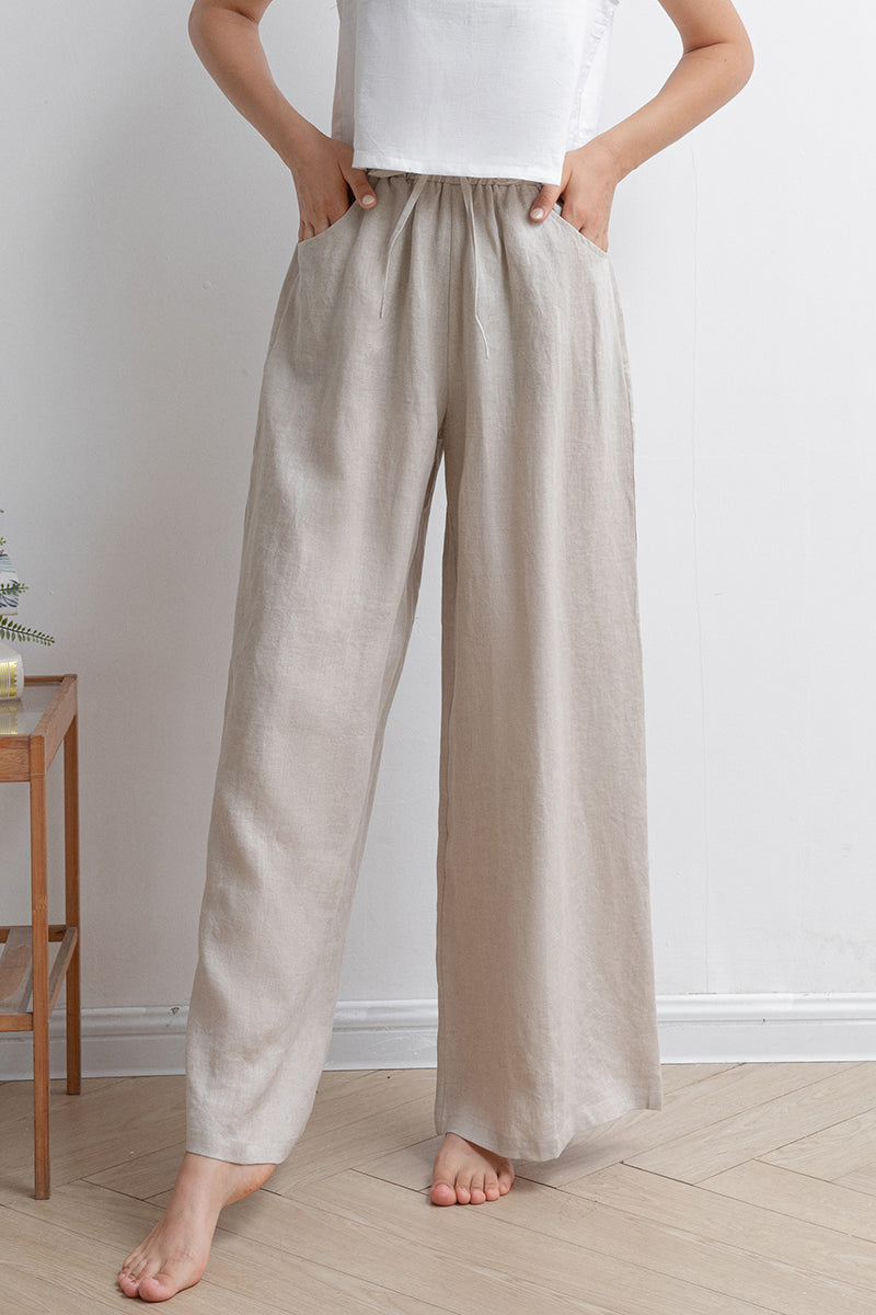 Long Palazzo Wide Leg Linen Pants C2929