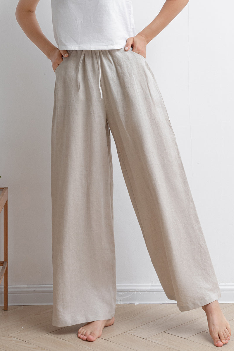 Long Palazzo Wide Leg Linen Pants C2929