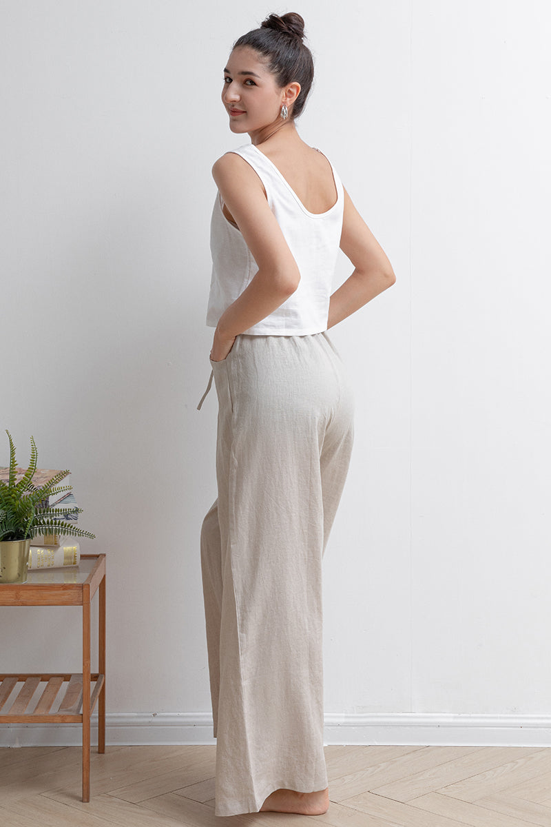 Long Palazzo Wide Leg Linen Pants C2929