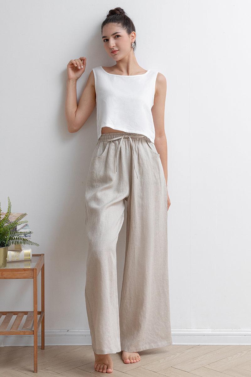 Long Palazzo Wide Leg Linen Pants C2929