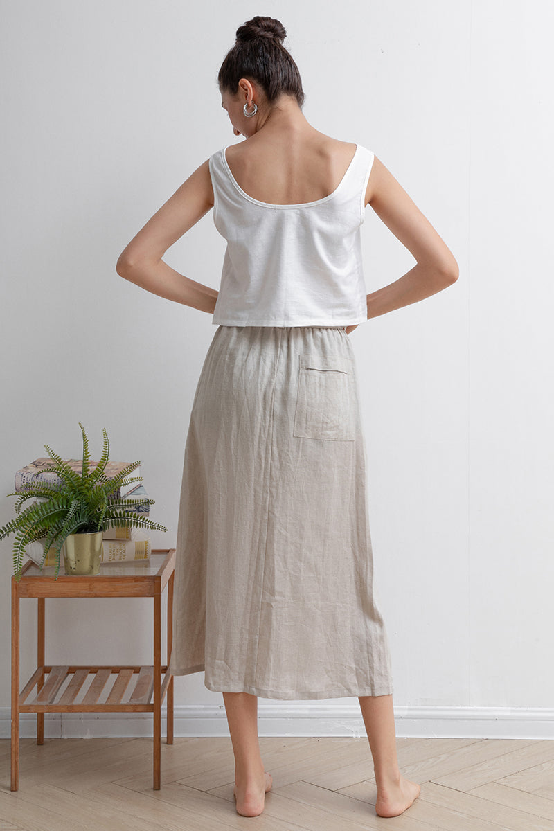 Summer Elastic Waist Casual Linen Skirt C2930