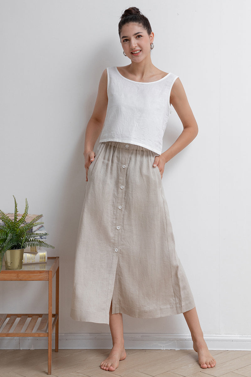 Pleated Front Button Linen Skirt C2931 - Size XS #CK2201995
