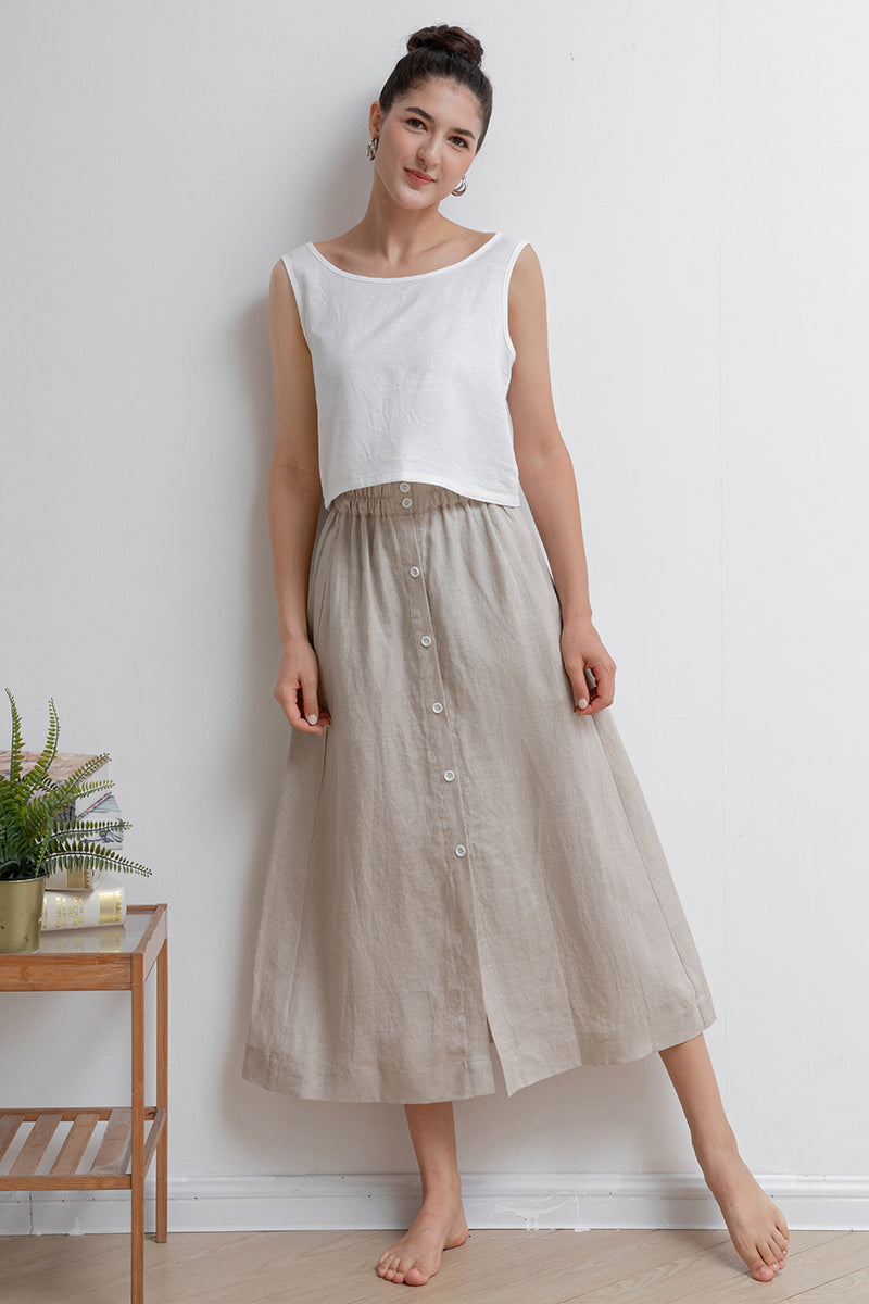 Pleated Front Button Linen Skirt C2931 - Size XS #CK2201995