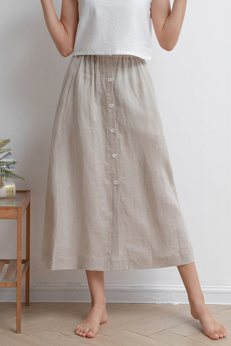 Pleated Front Button Linen Skirt C2931 - Size XS #CK2201995