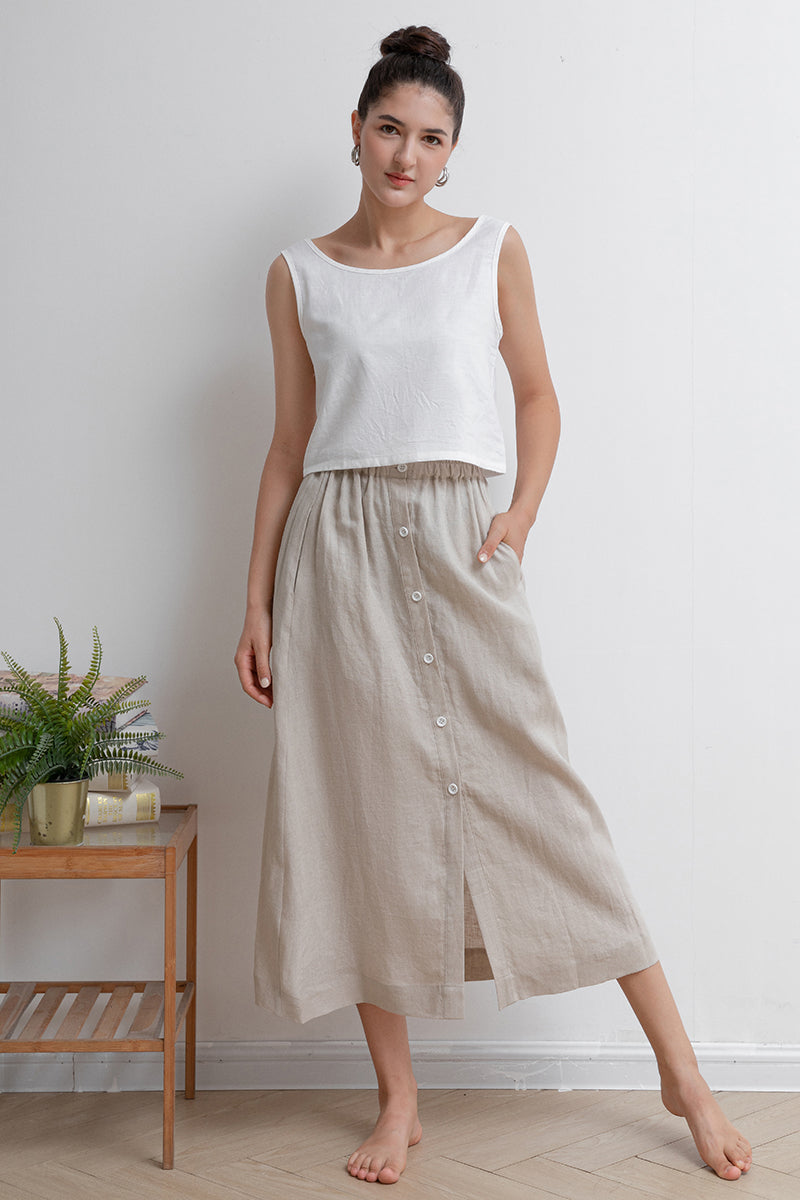 Pleated Front Button Linen Skirt C2931 - Size XS #CK2201995
