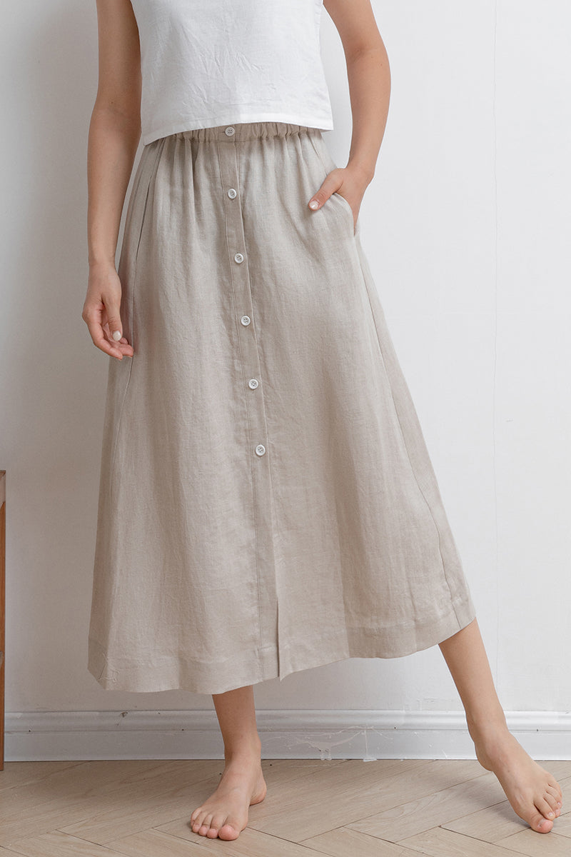 Pleated Front Button Linen Skirt C2931 - Size XS #CK2201995