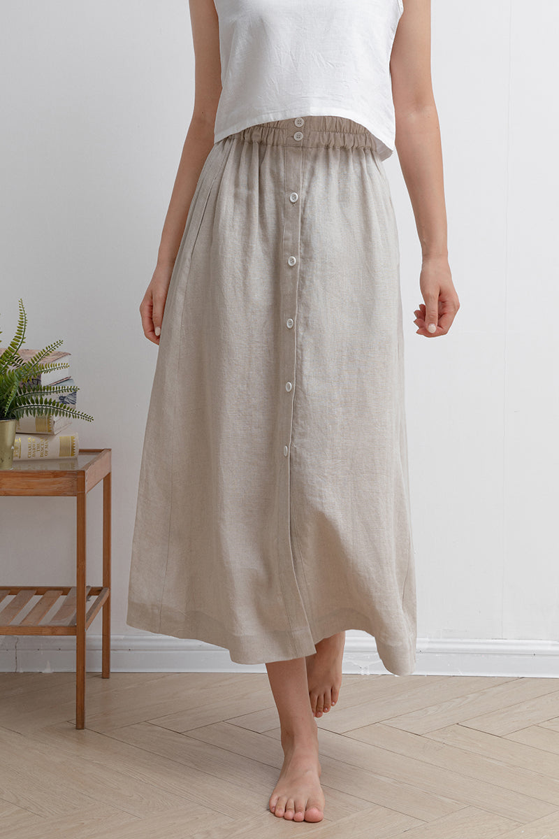 Pleated Front Button Linen Skirt C2931 - Size XS #CK2201995