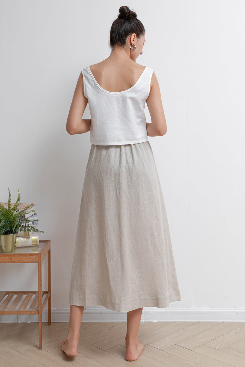 Pleated Front Button Linen Skirt C2931 - Size XS #CK2201995