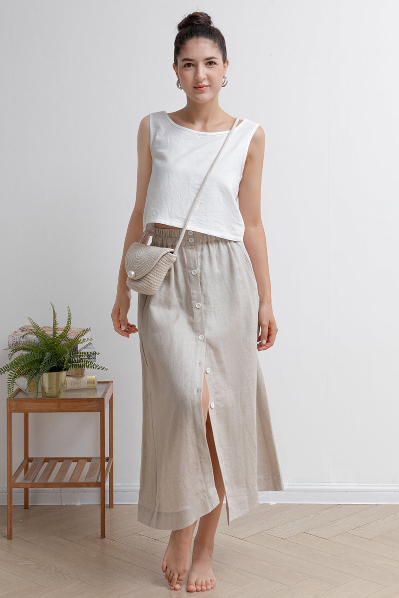 Pleated Front Button Linen Skirt C2931 - Size XS #CK2201995